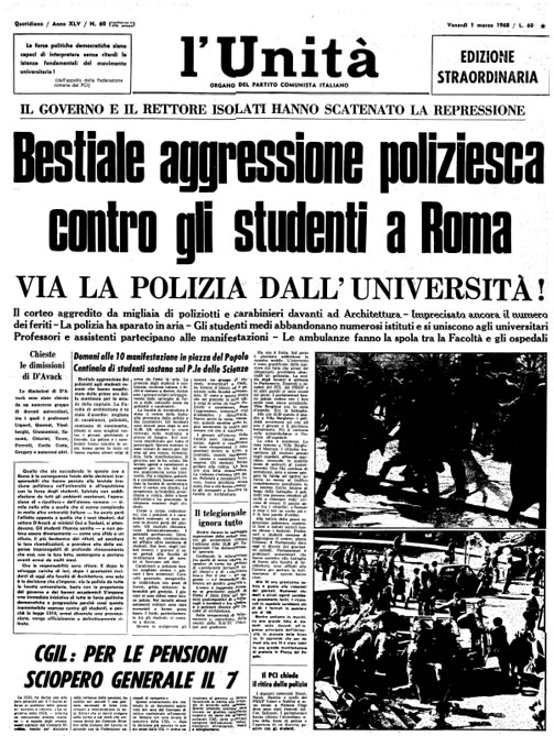 l'Unità, marzo 1968: Roma, Valle Giulia