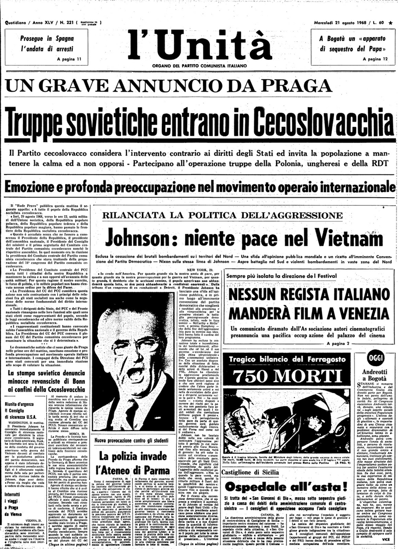 l'Unità, 21 agosto 1968