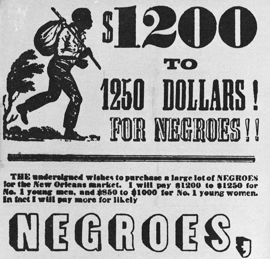 Lexington (Kentucky), 1853: pubblicità di un commerciante di schiavi