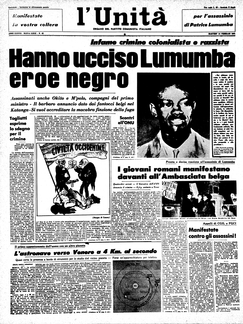 l'Unità, 16.2.1961: Patrice Lumumba